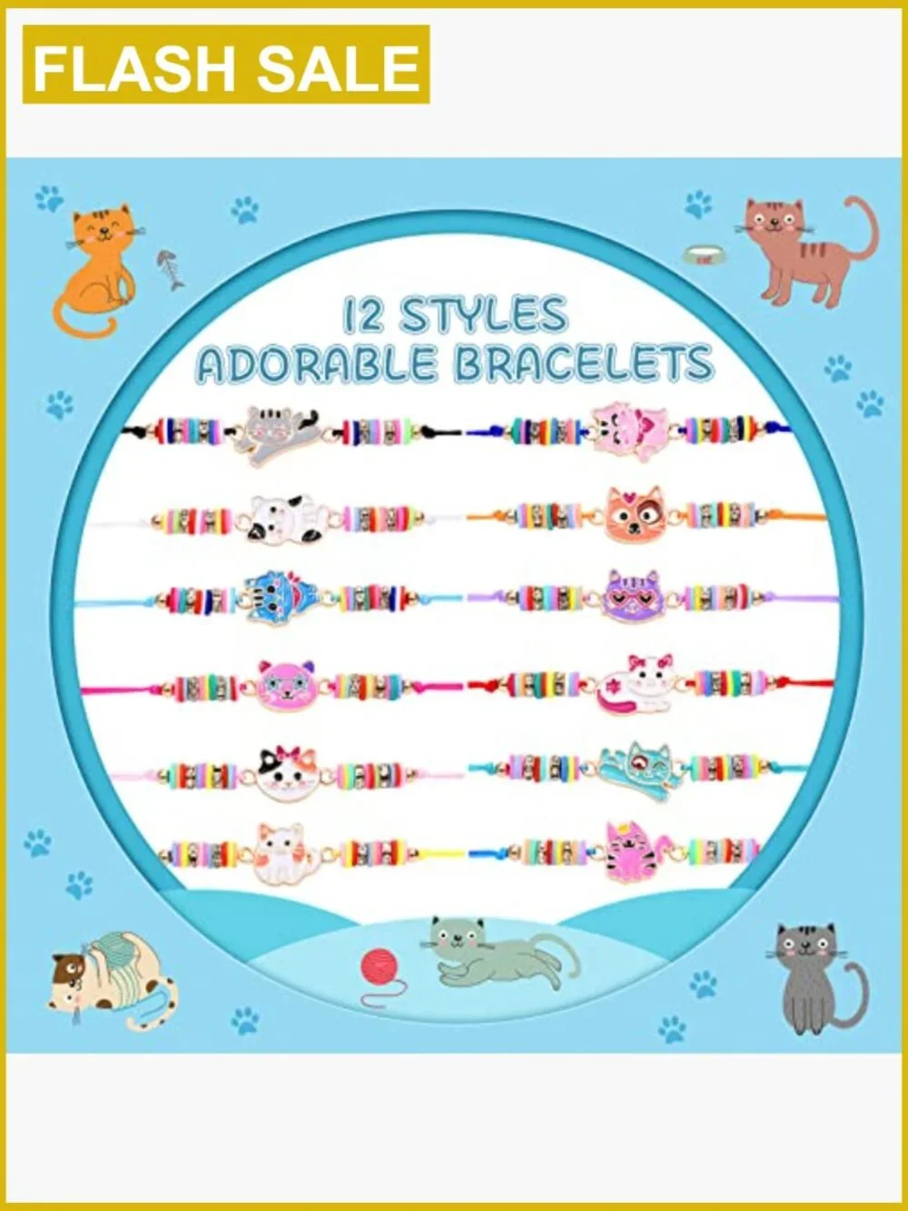 12Pcs Cute Cat Charm Friendship Bracelets for Girls Toddler Play Jewelry